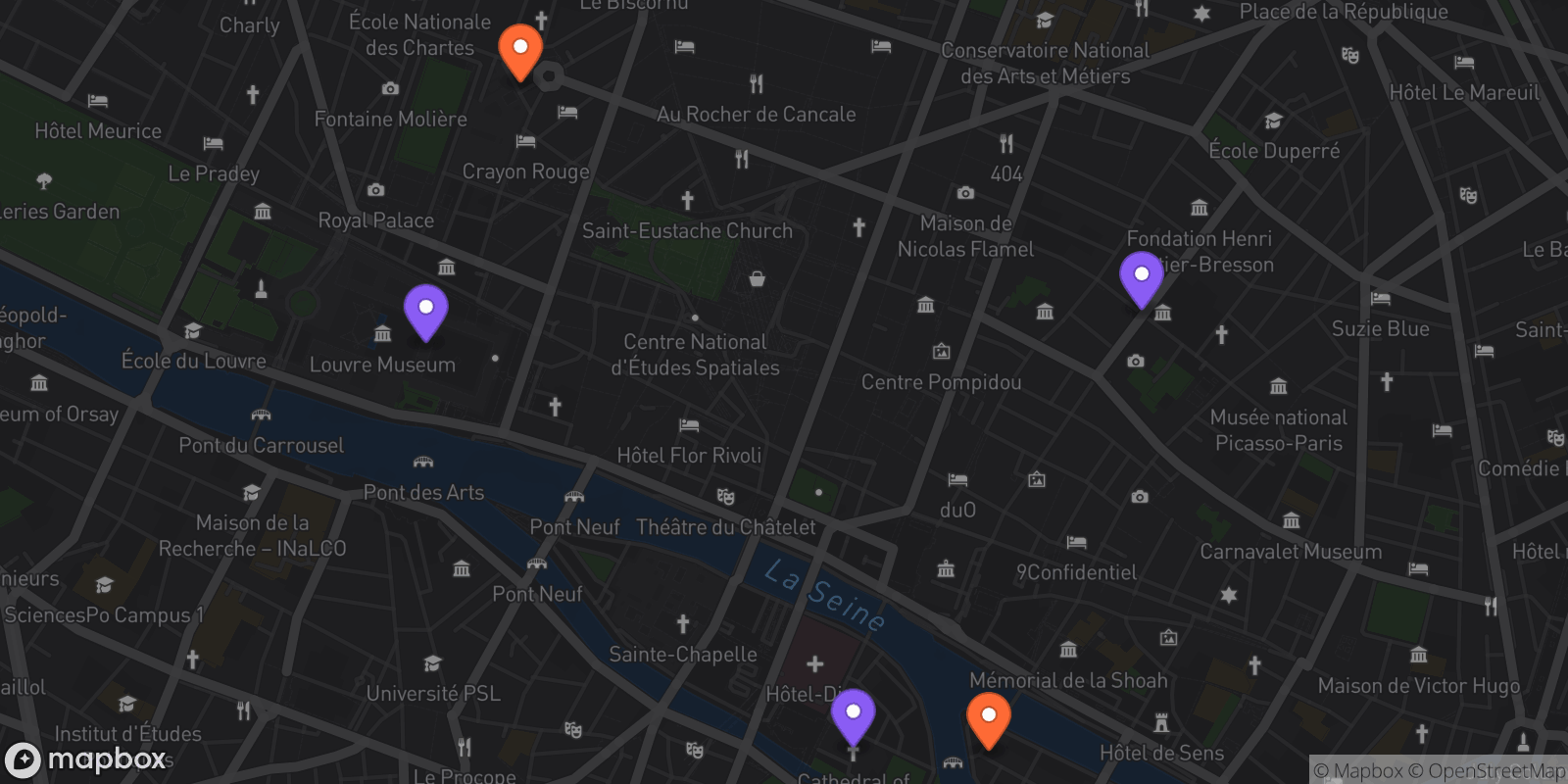 Map showing 5 locations