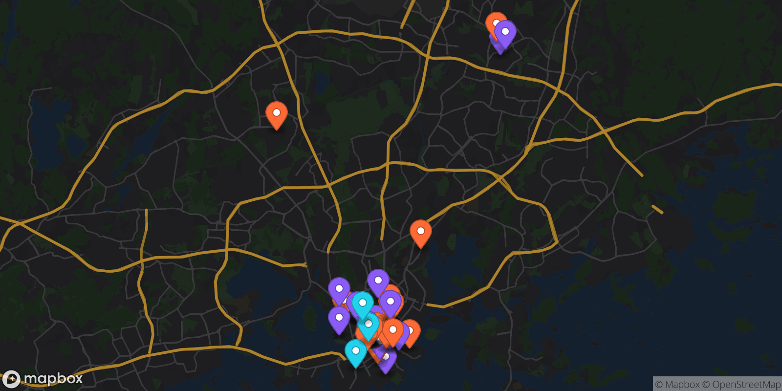 Map showing 40 locations