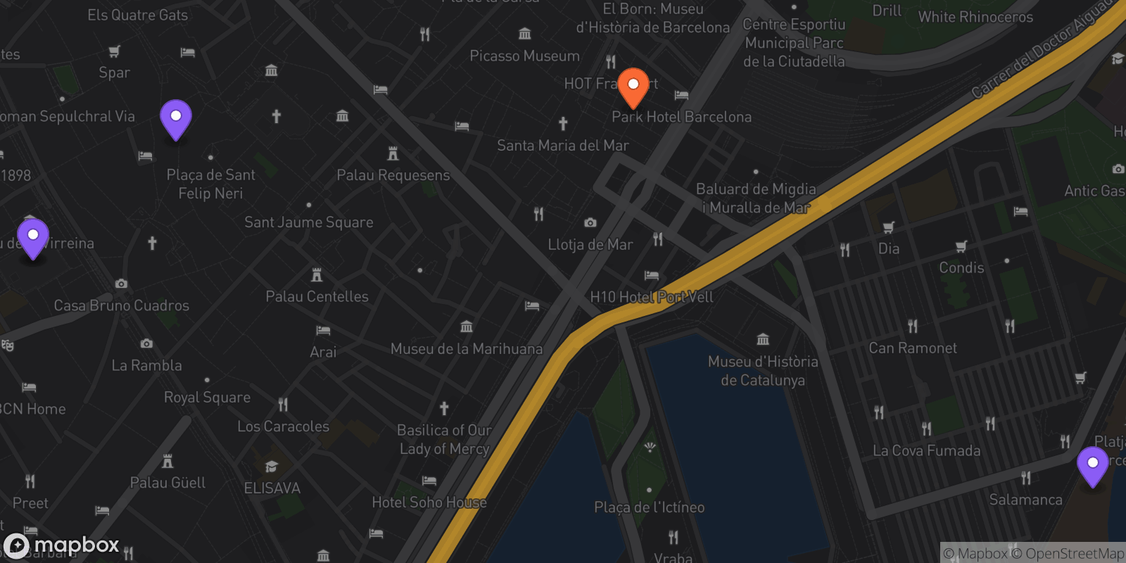 Map showing 5 locations