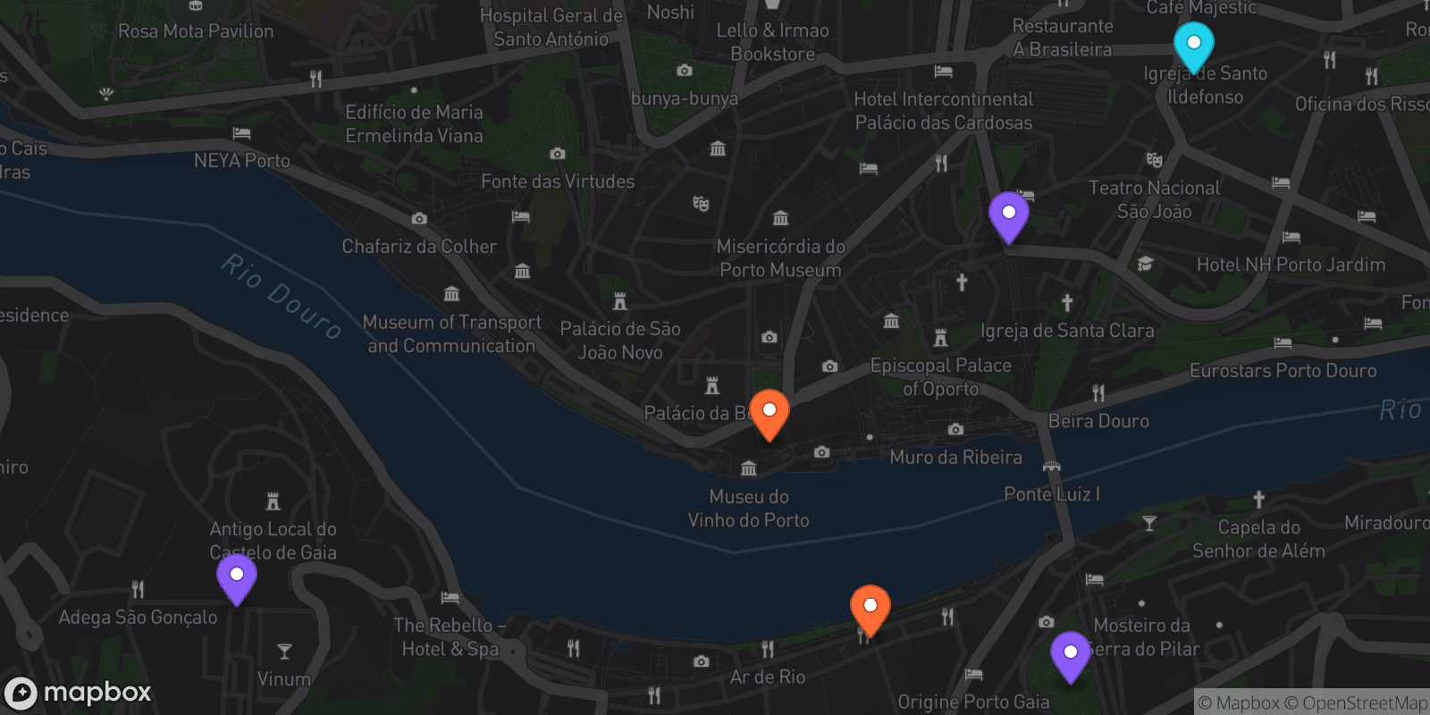 Map showing 6 locations