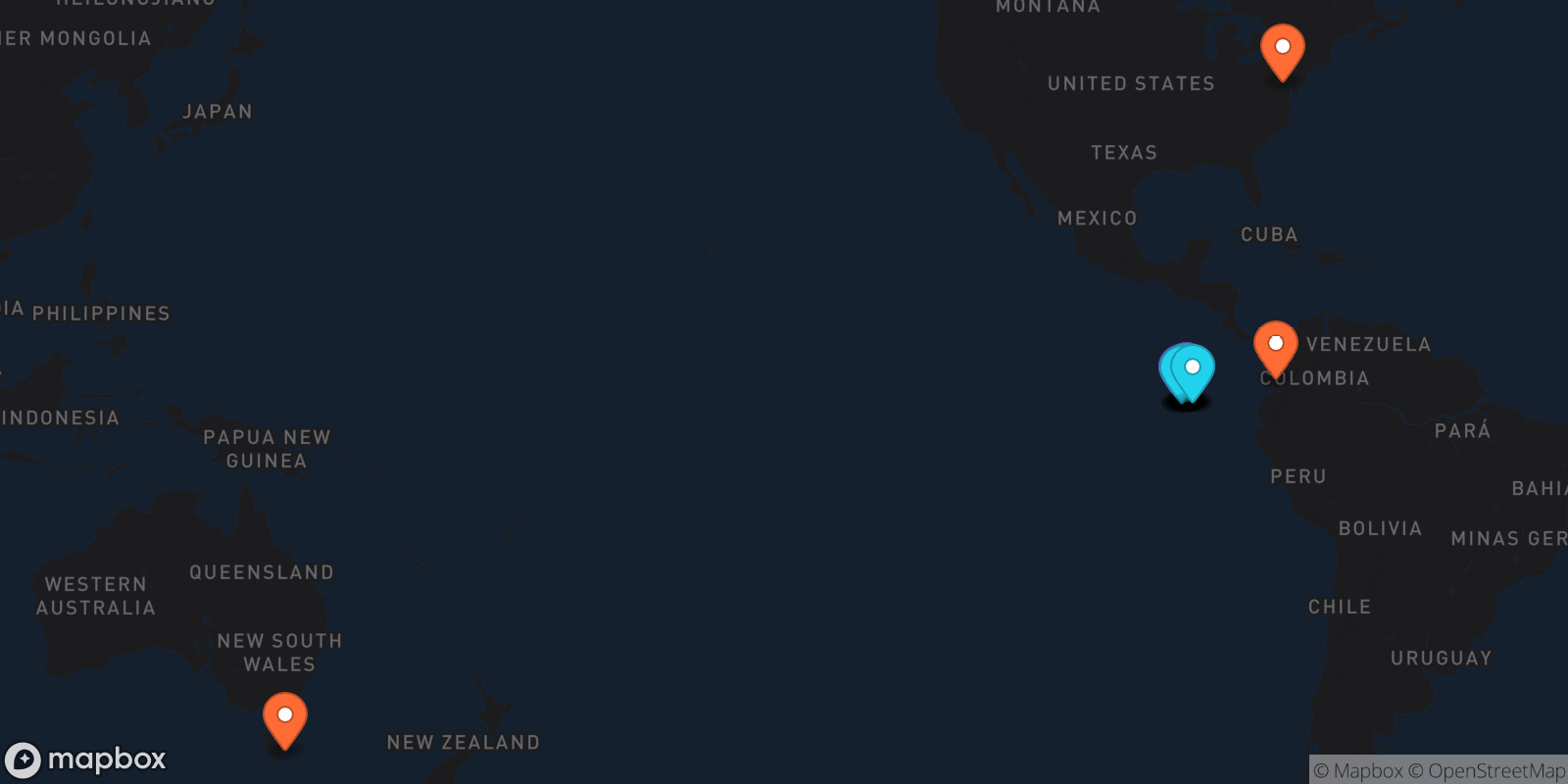 Map showing 22 locations