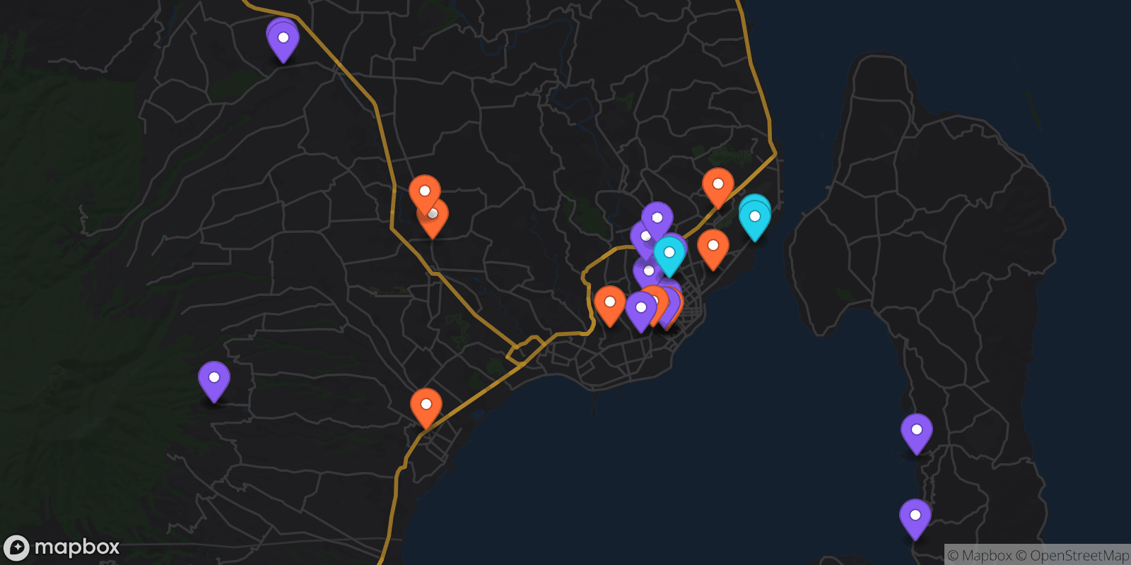 Map showing 27 locations