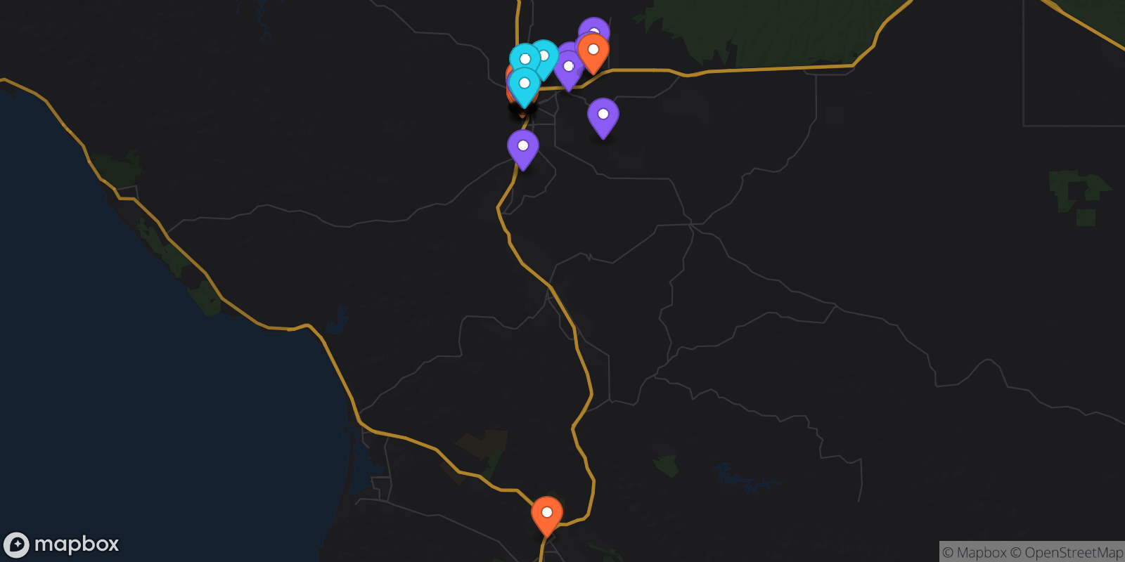 Map showing 38 locations