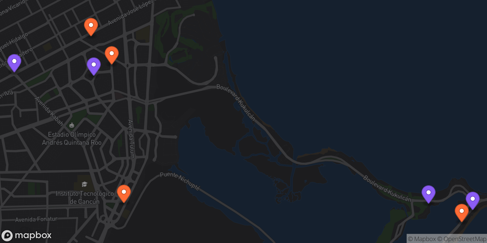 Map showing 8 locations