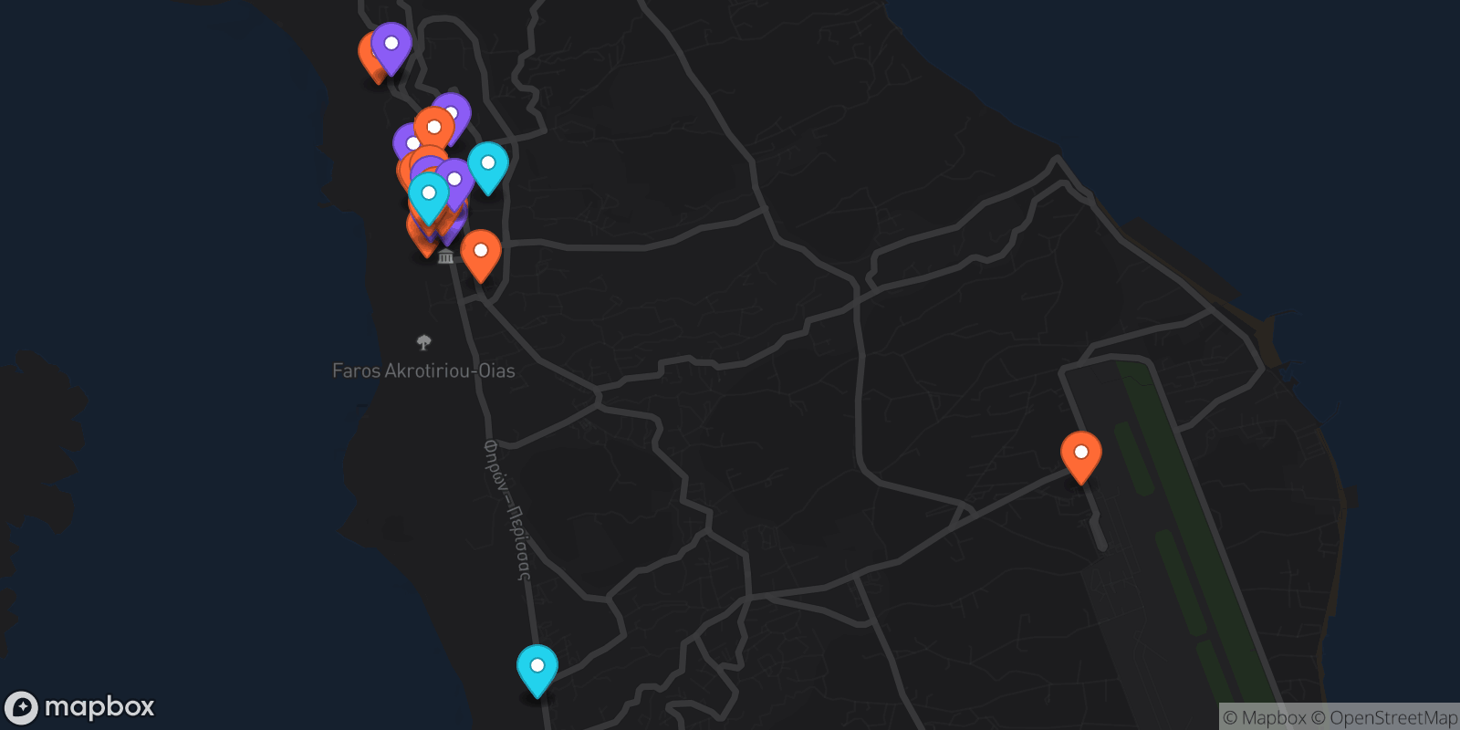 Map showing 29 locations