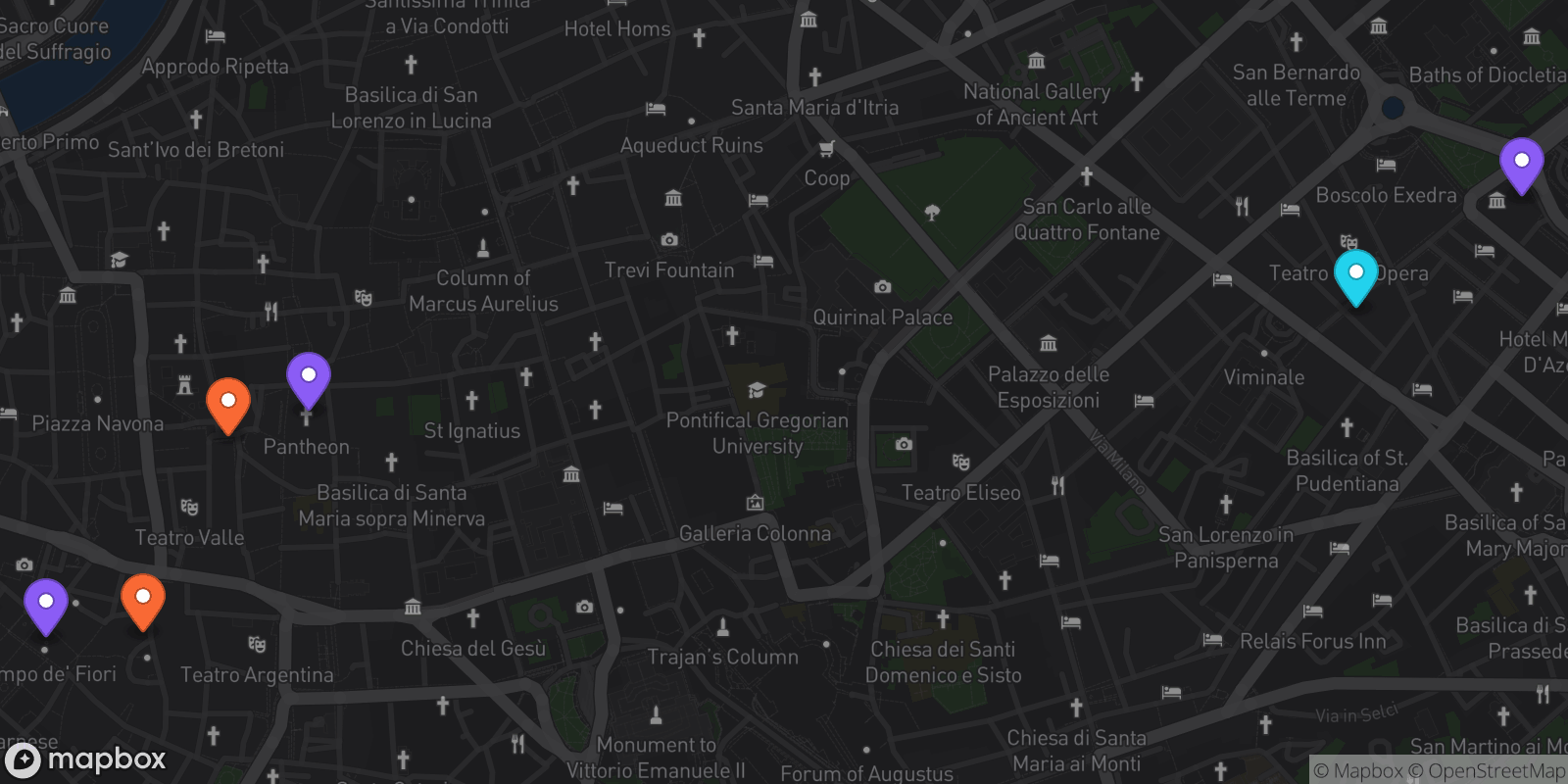 Map showing 6 locations