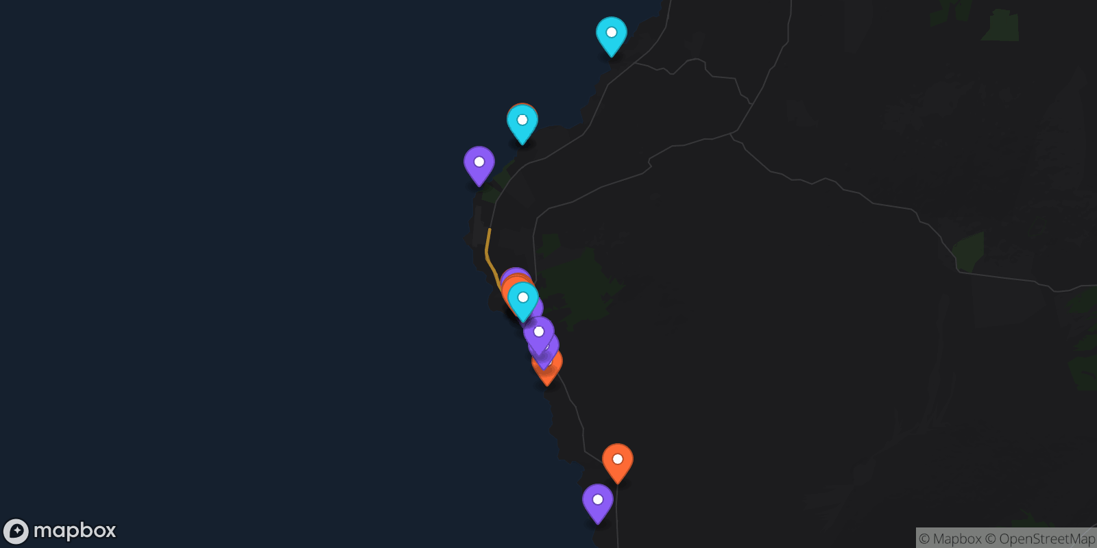 Map showing 19 locations