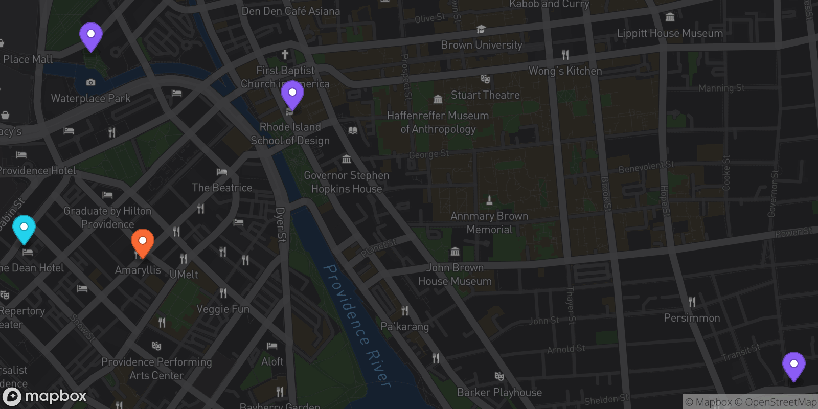Map showing 5 locations