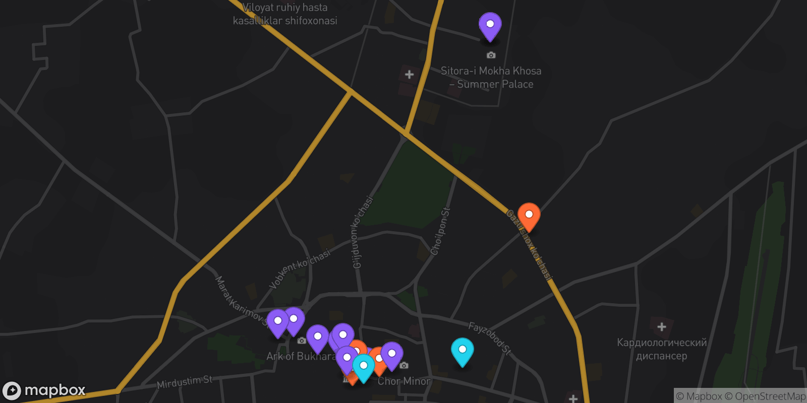 Map showing 18 locations