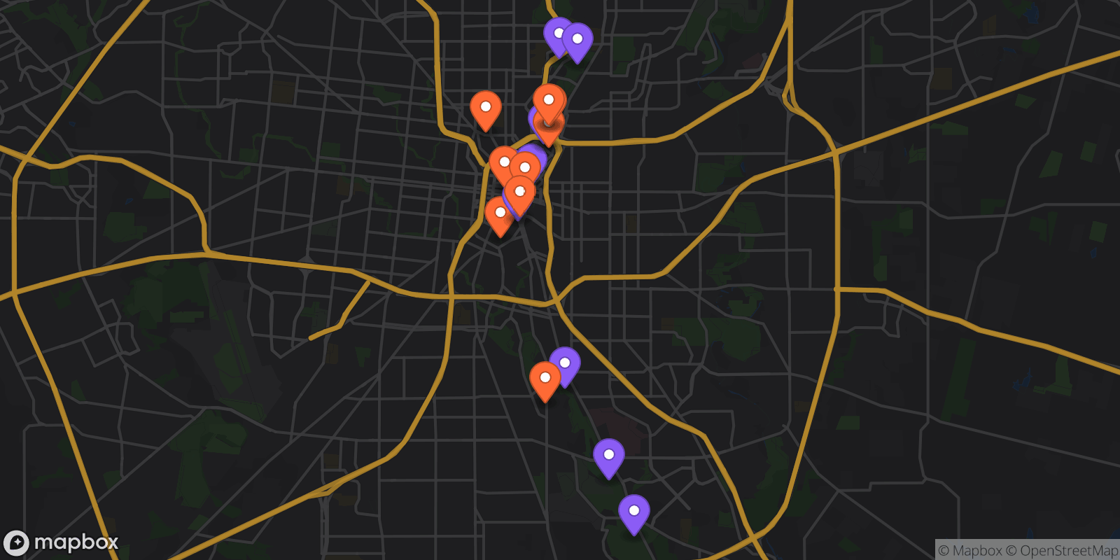 Map showing 18 locations