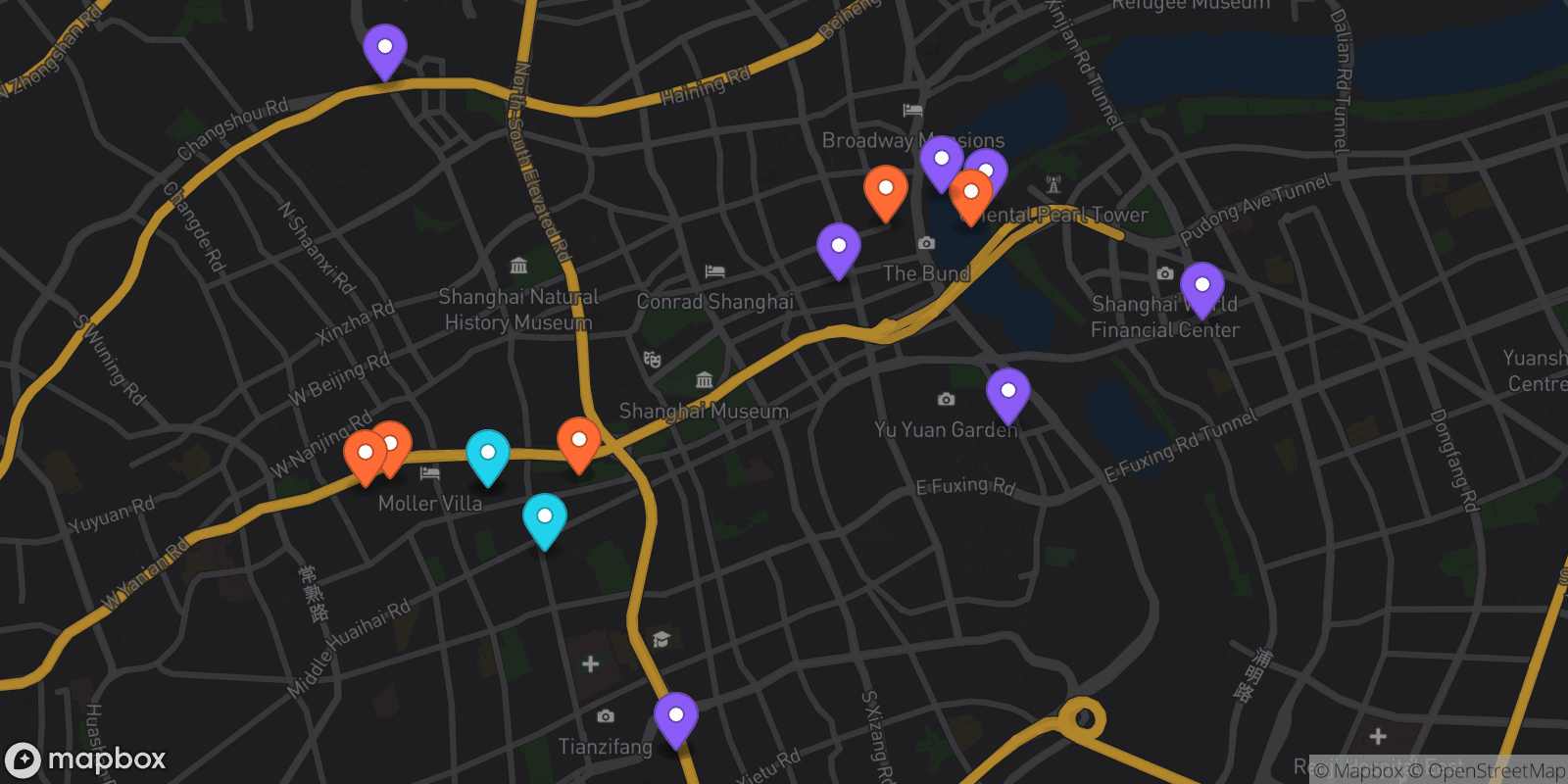 Map showing 16 locations
