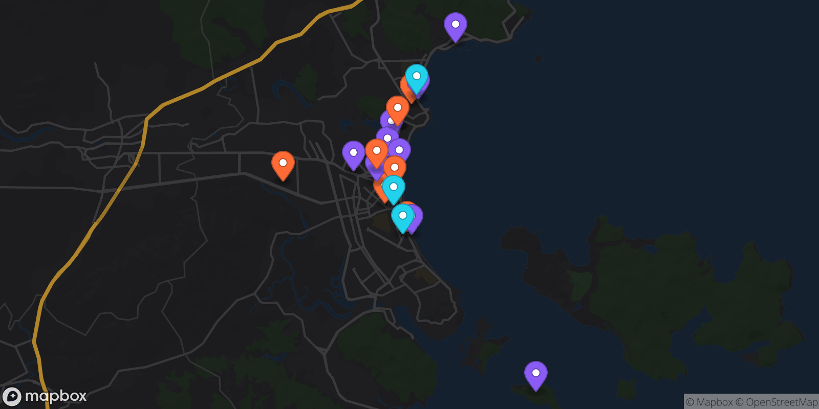Map showing 27 locations