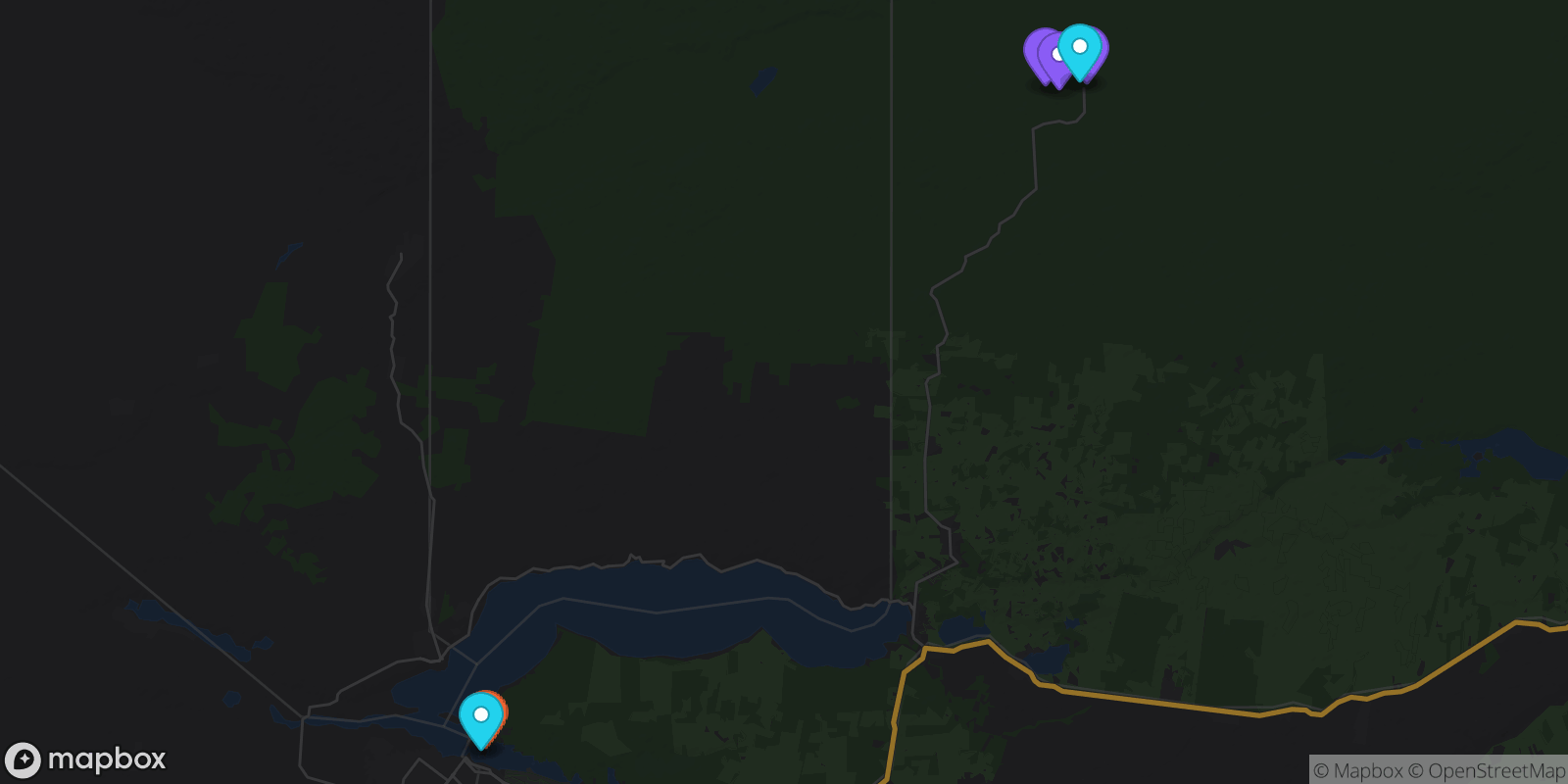 Map showing 6 locations
