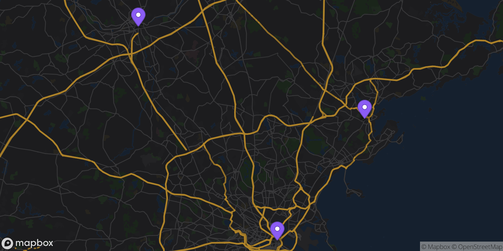 Map showing 3 locations