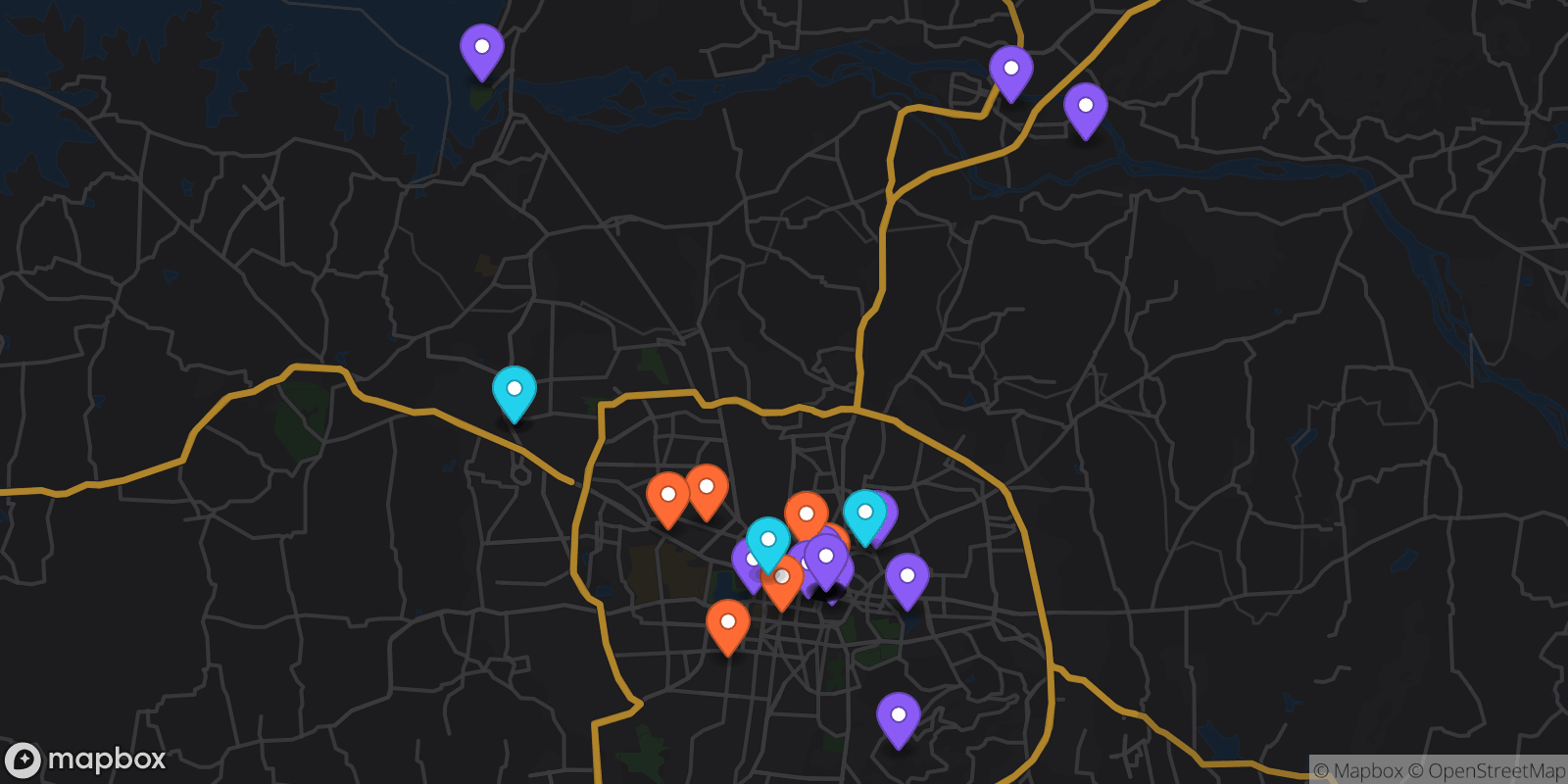 Map showing 31 locations