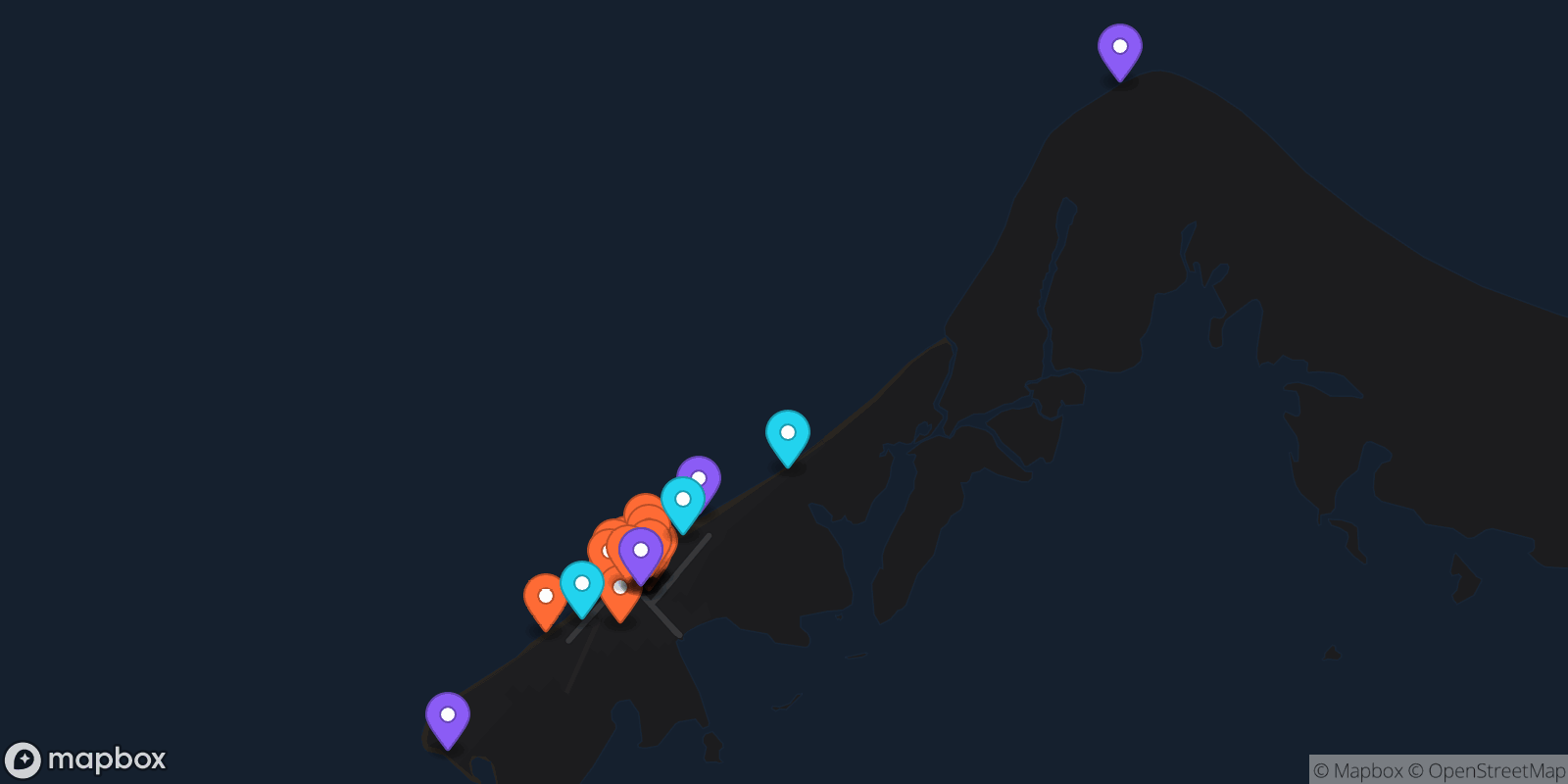 Map showing 28 locations