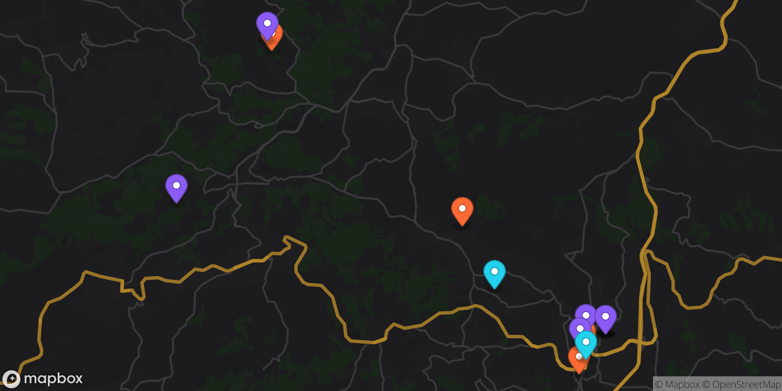 Map showing 14 locations