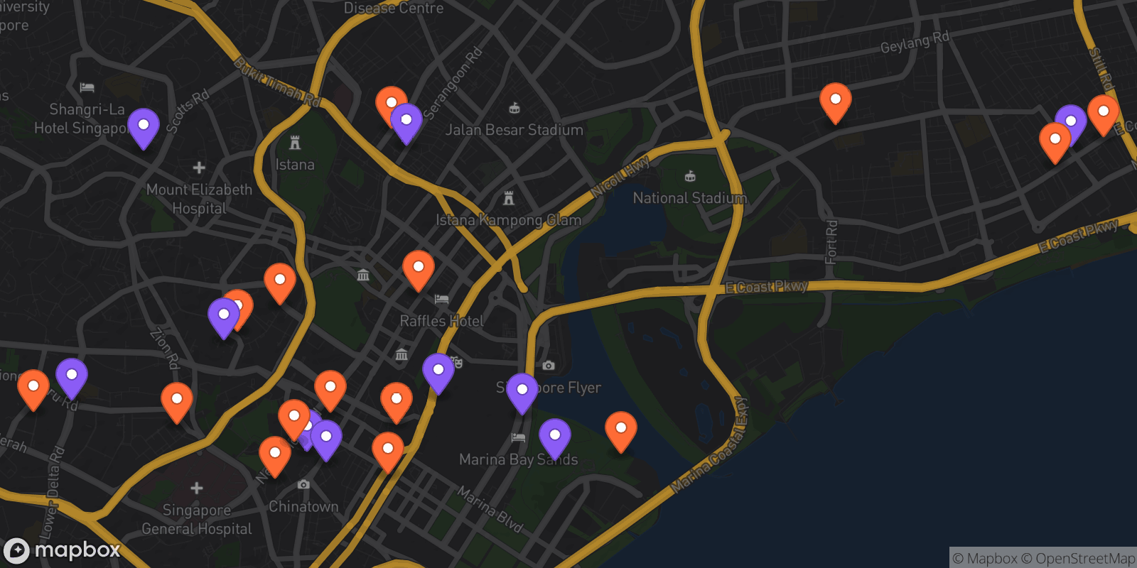Map showing 25 locations