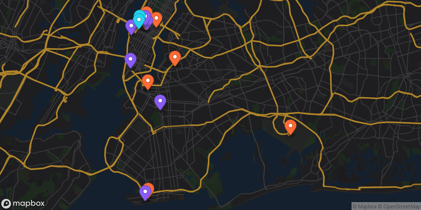 Map showing 16 locations