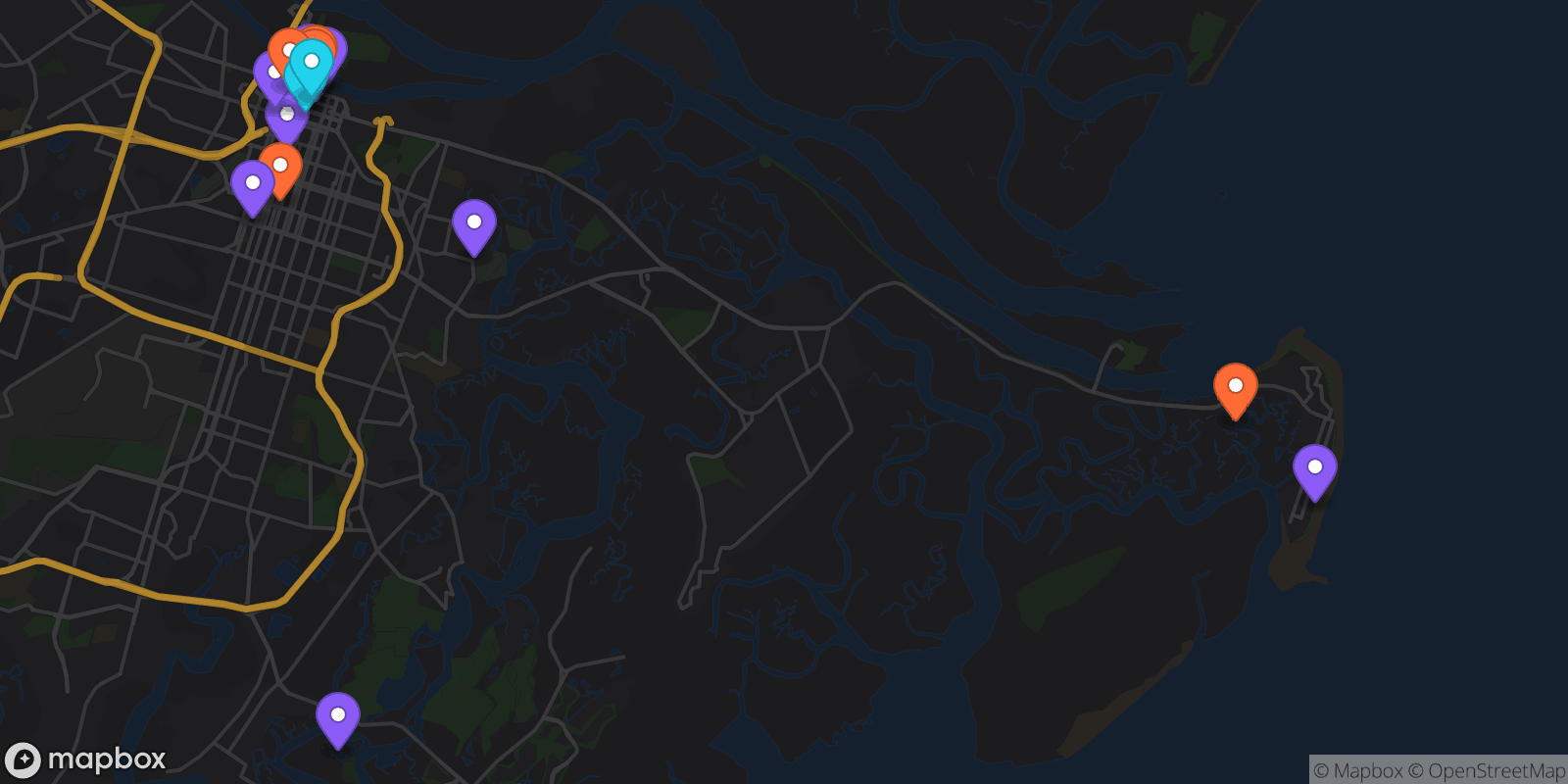 Map showing 18 locations