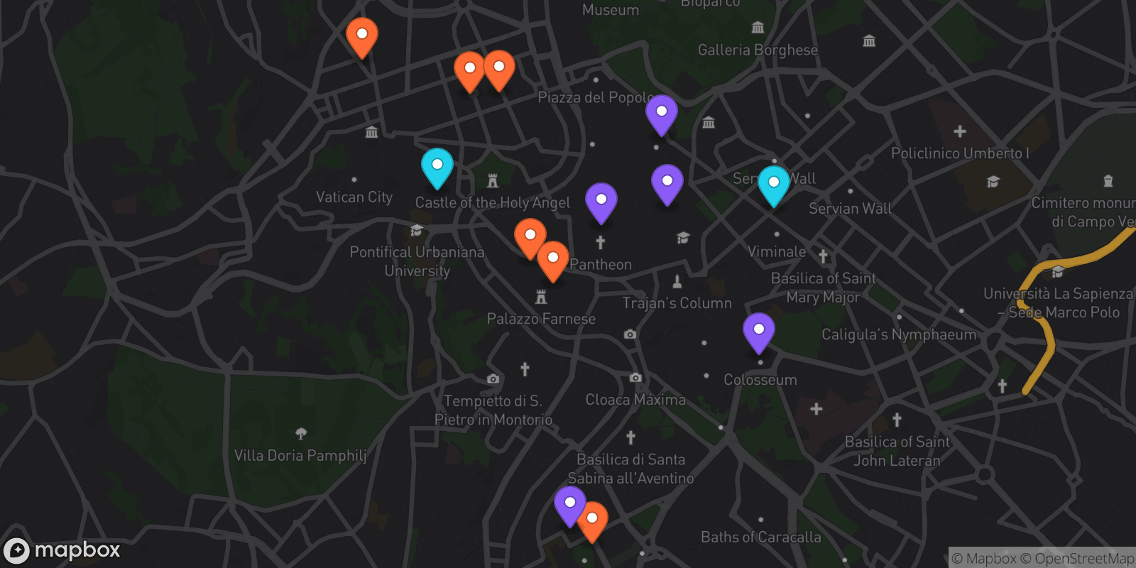 Map showing 13 locations