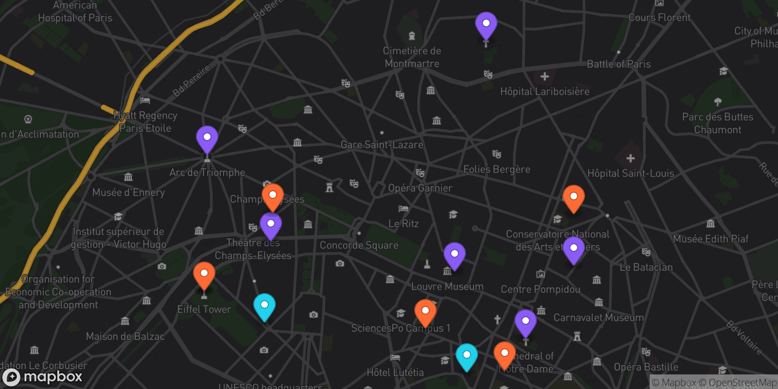 Map showing 14 locations
