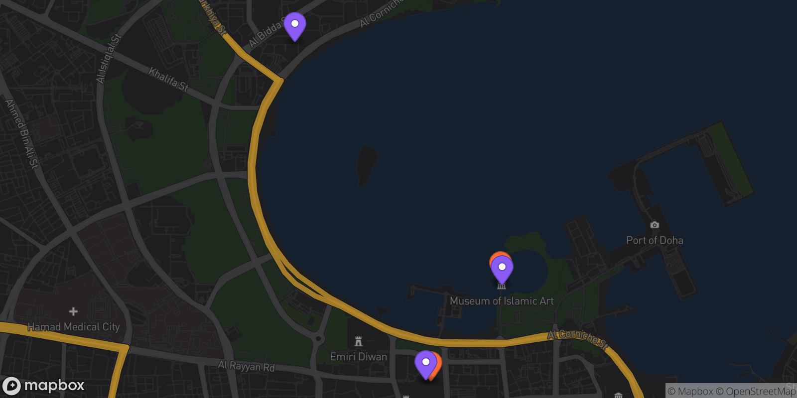 Map showing 5 locations