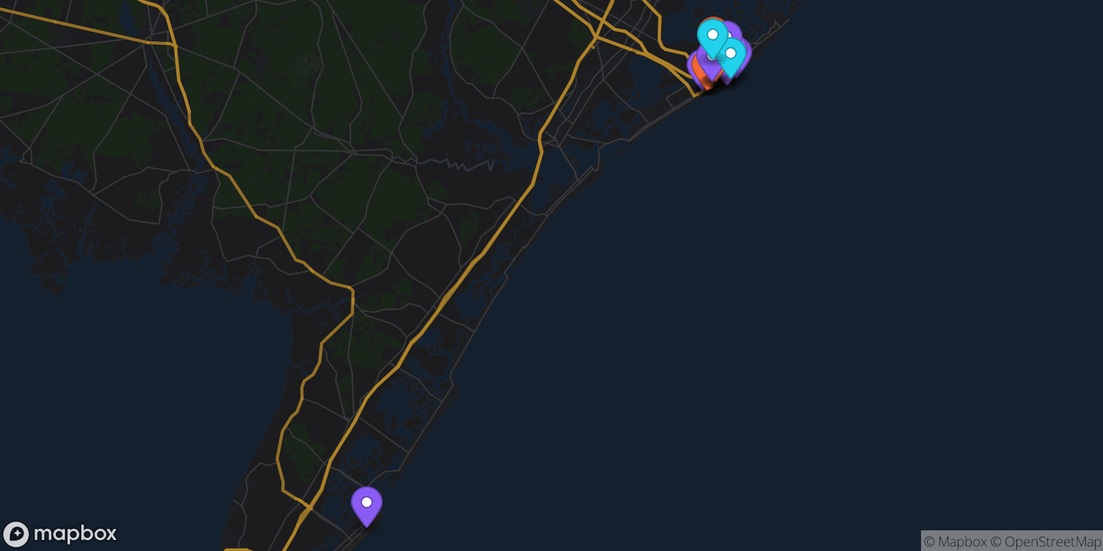Map showing 21 locations