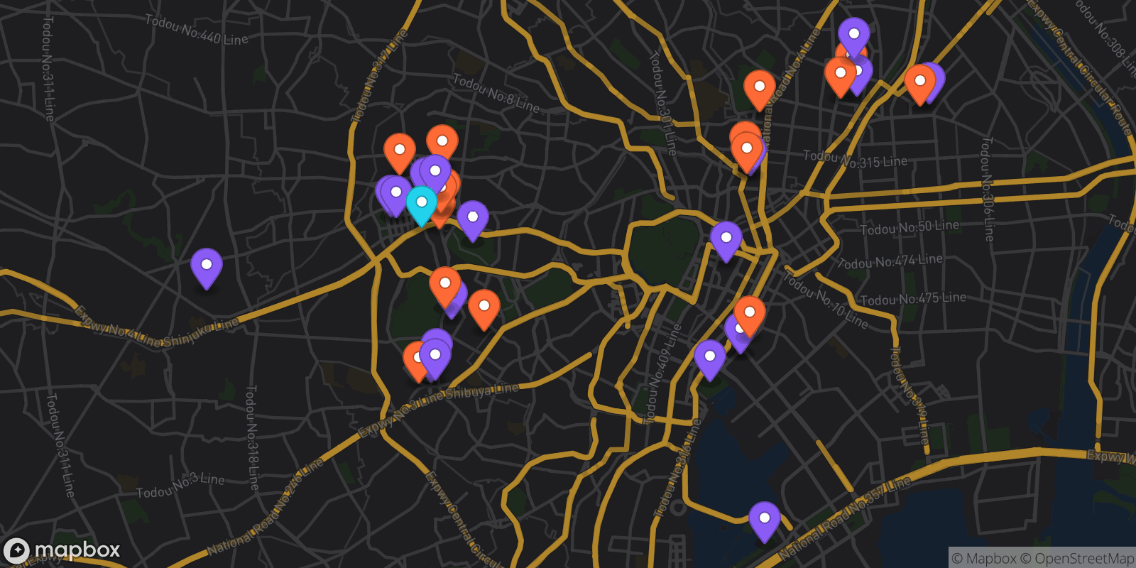 Map showing 36 locations