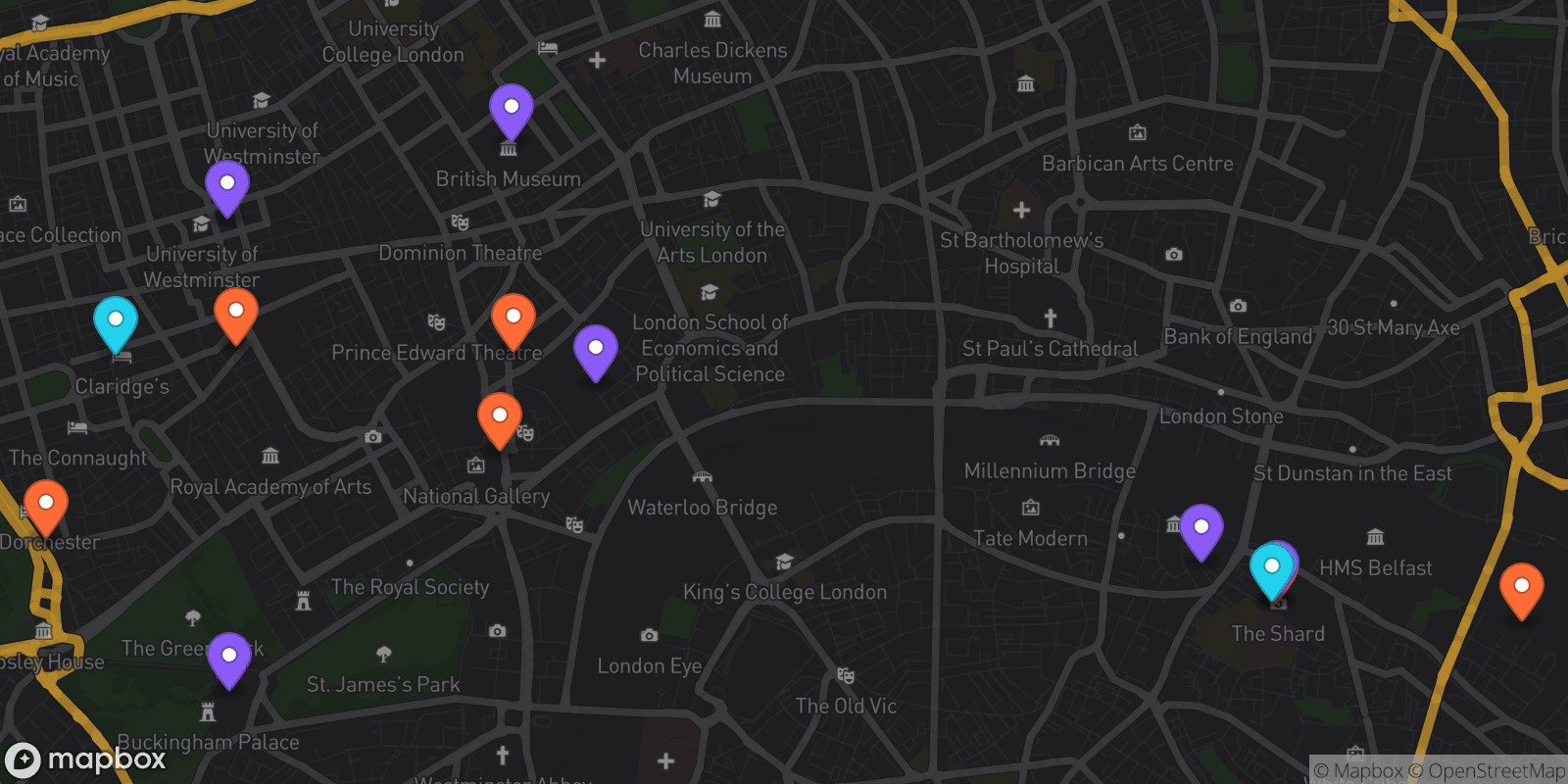 Map showing 14 locations