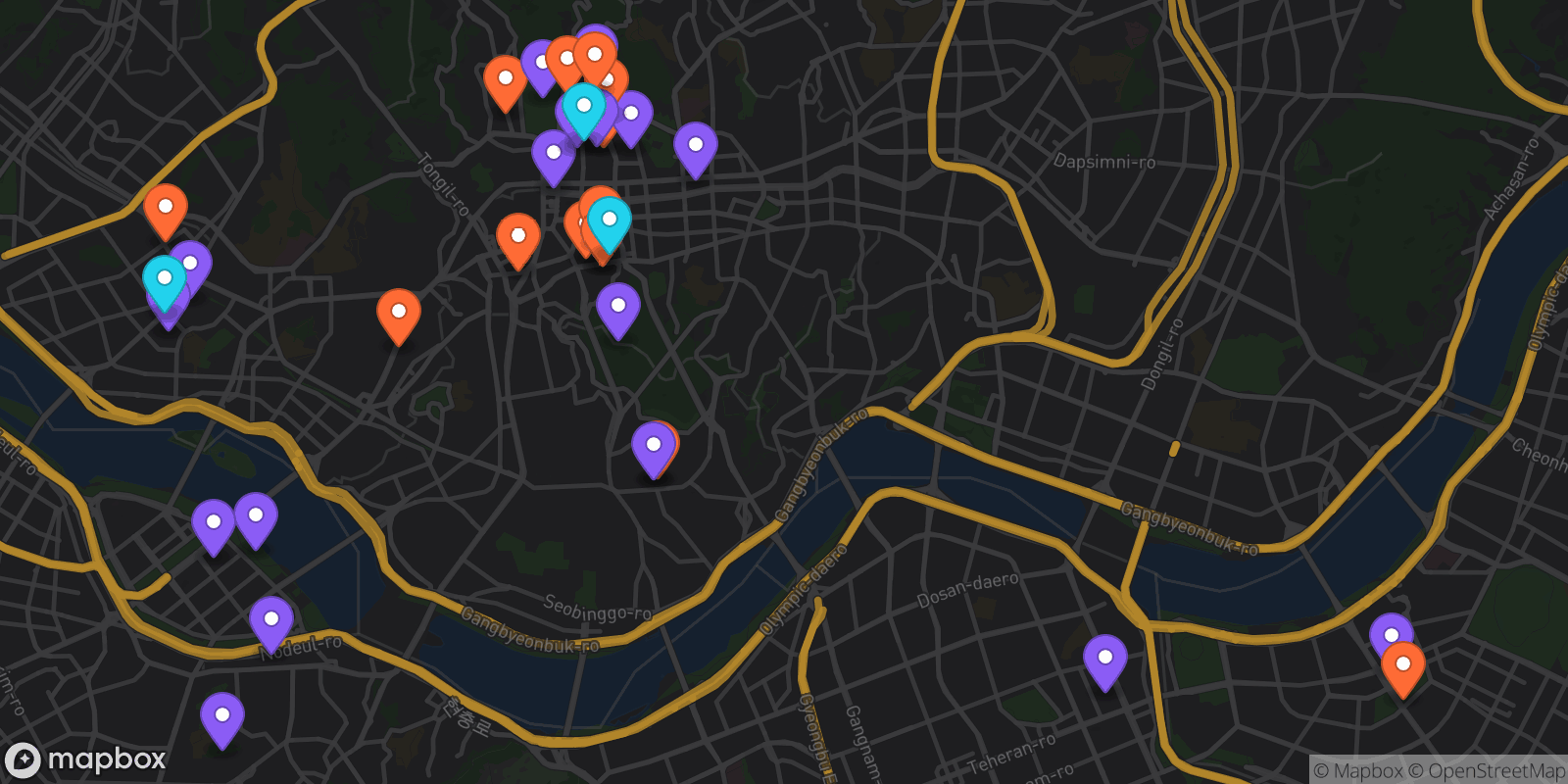 Map showing 34 locations