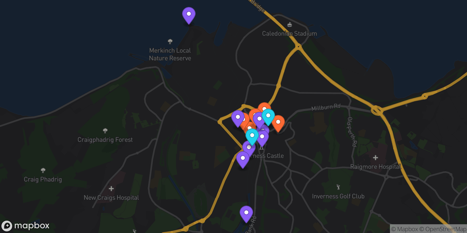 Map showing 15 locations