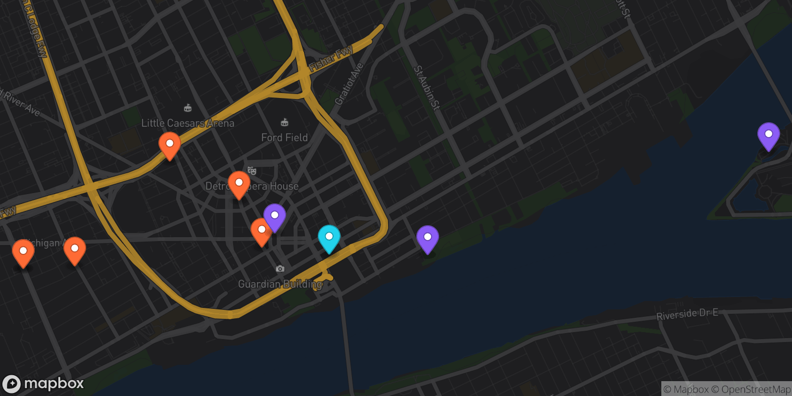 Map showing 10 locations