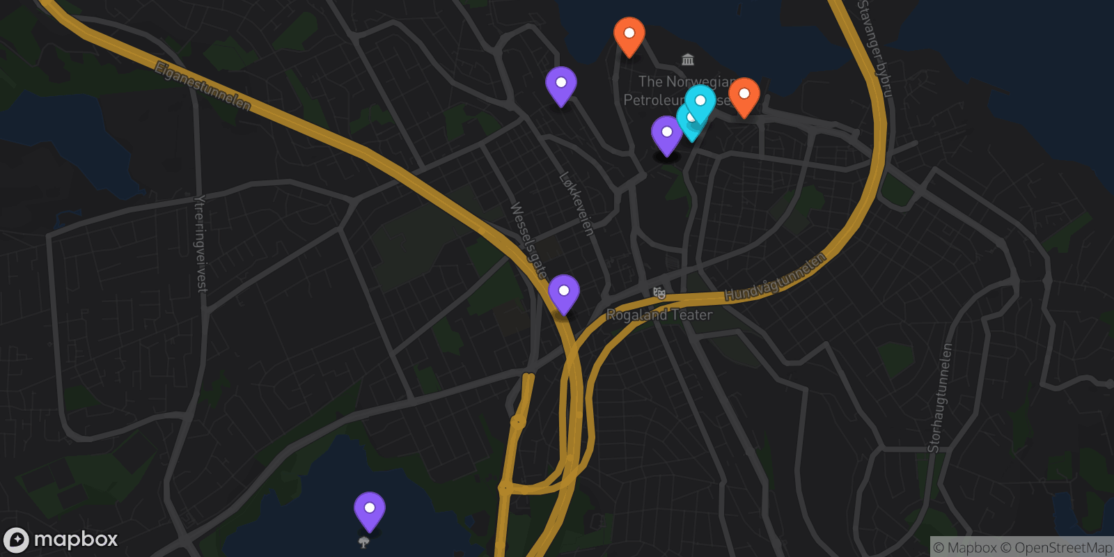 Map showing 13 locations