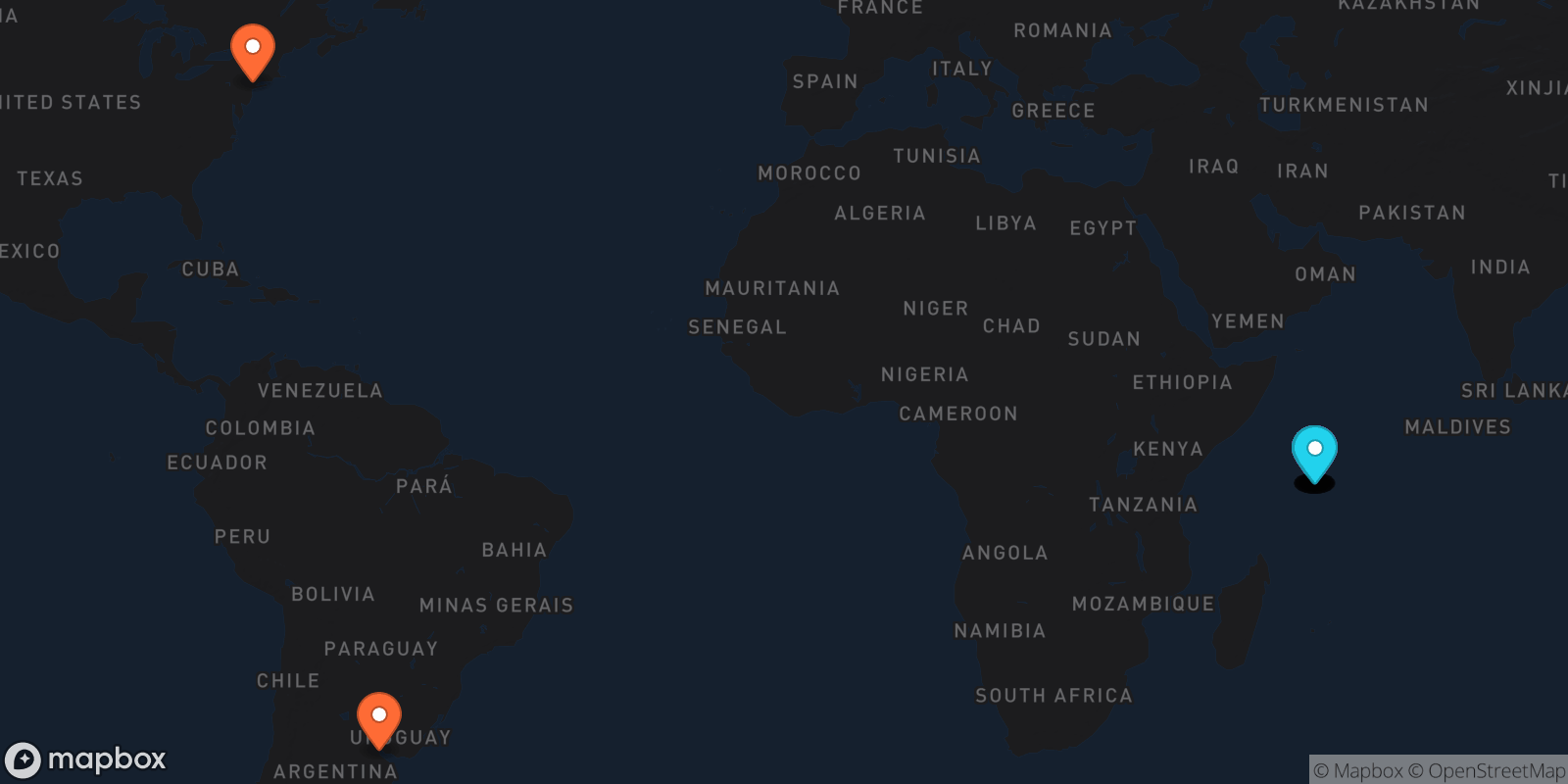 Map showing 21 locations