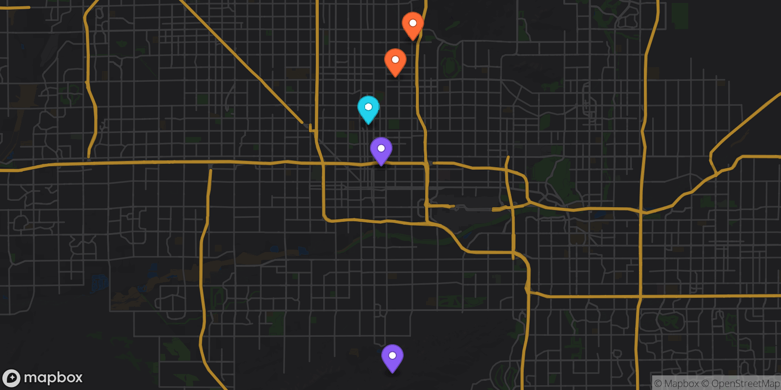 Map showing 6 locations