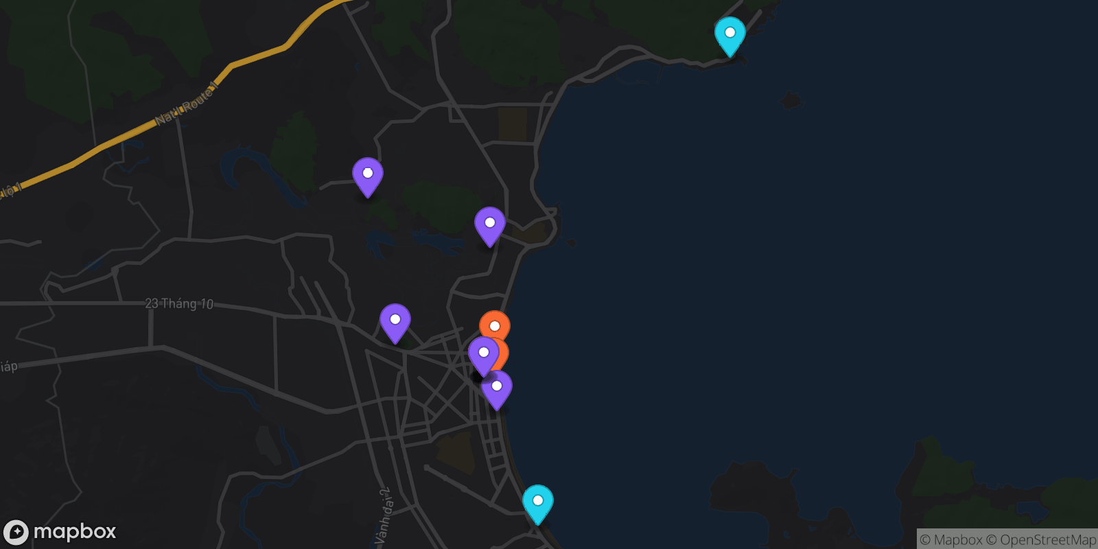 Map showing 15 locations
