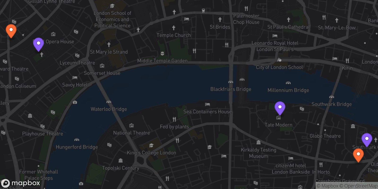 Map showing 5 locations