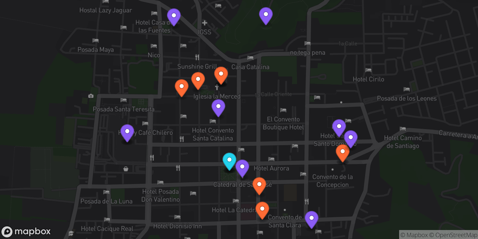 Map showing 21 locations
