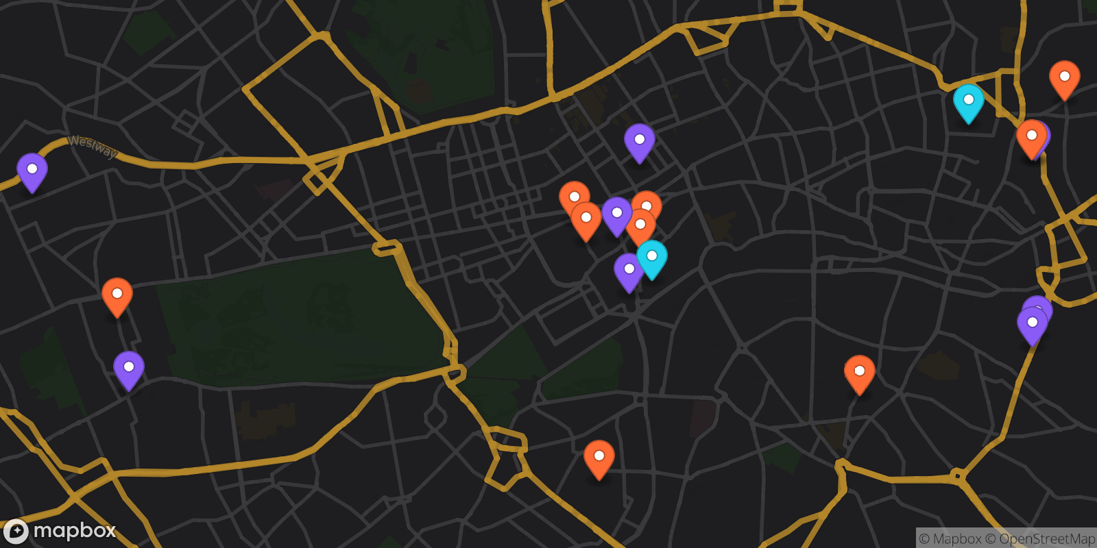 Map showing 19 locations