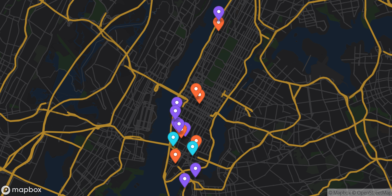 Map showing 16 locations