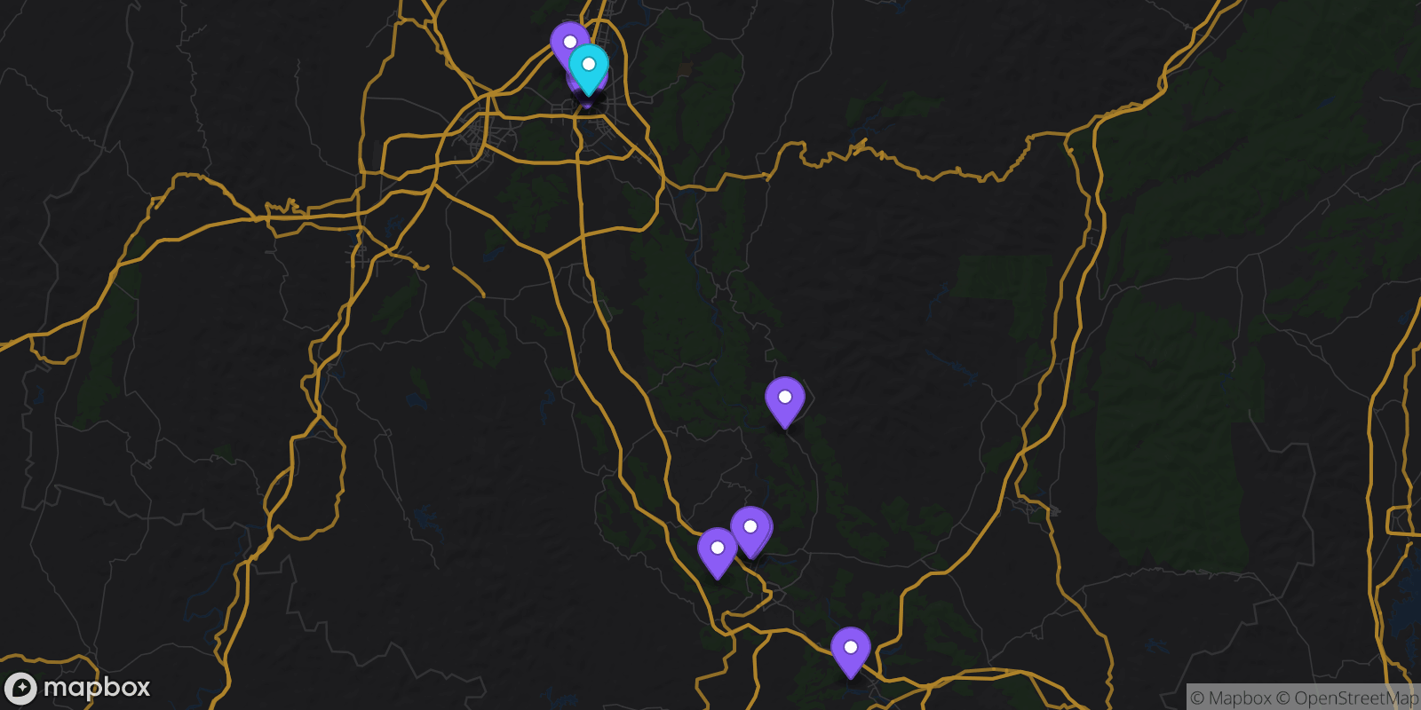 Map showing 15 locations
