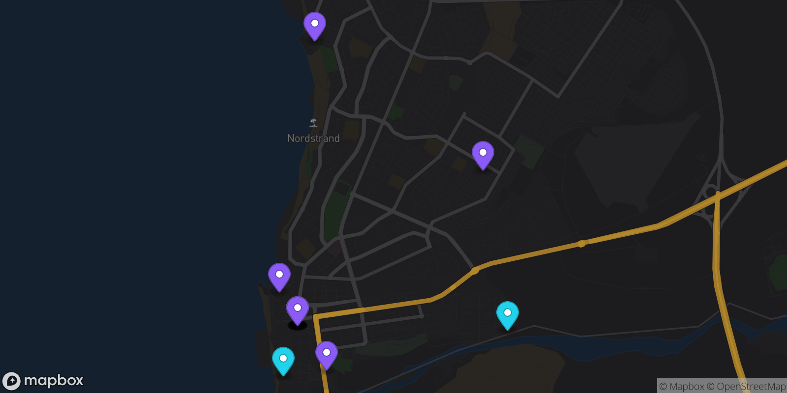 Map showing 16 locations