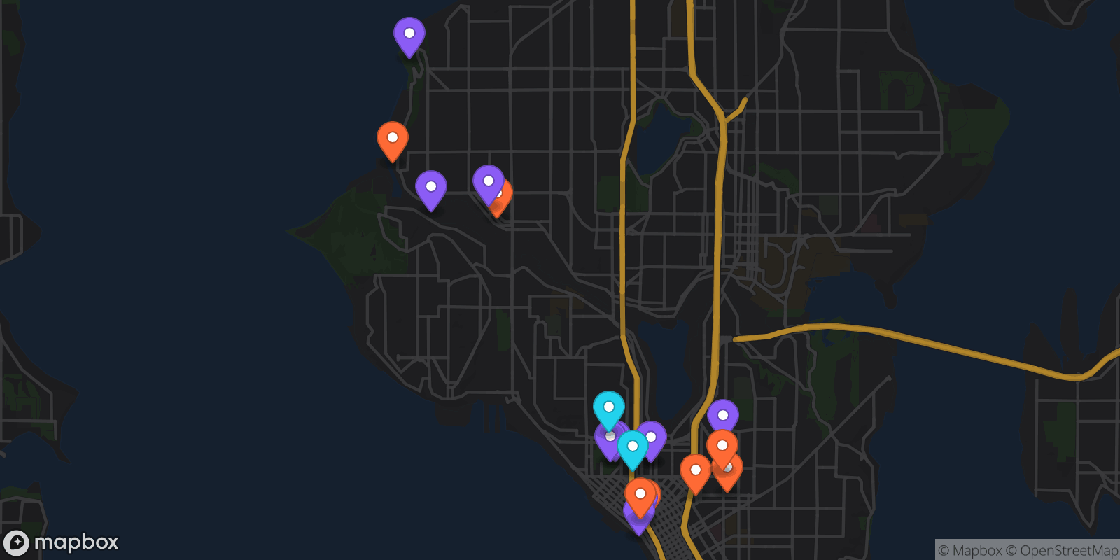 Map showing 19 locations