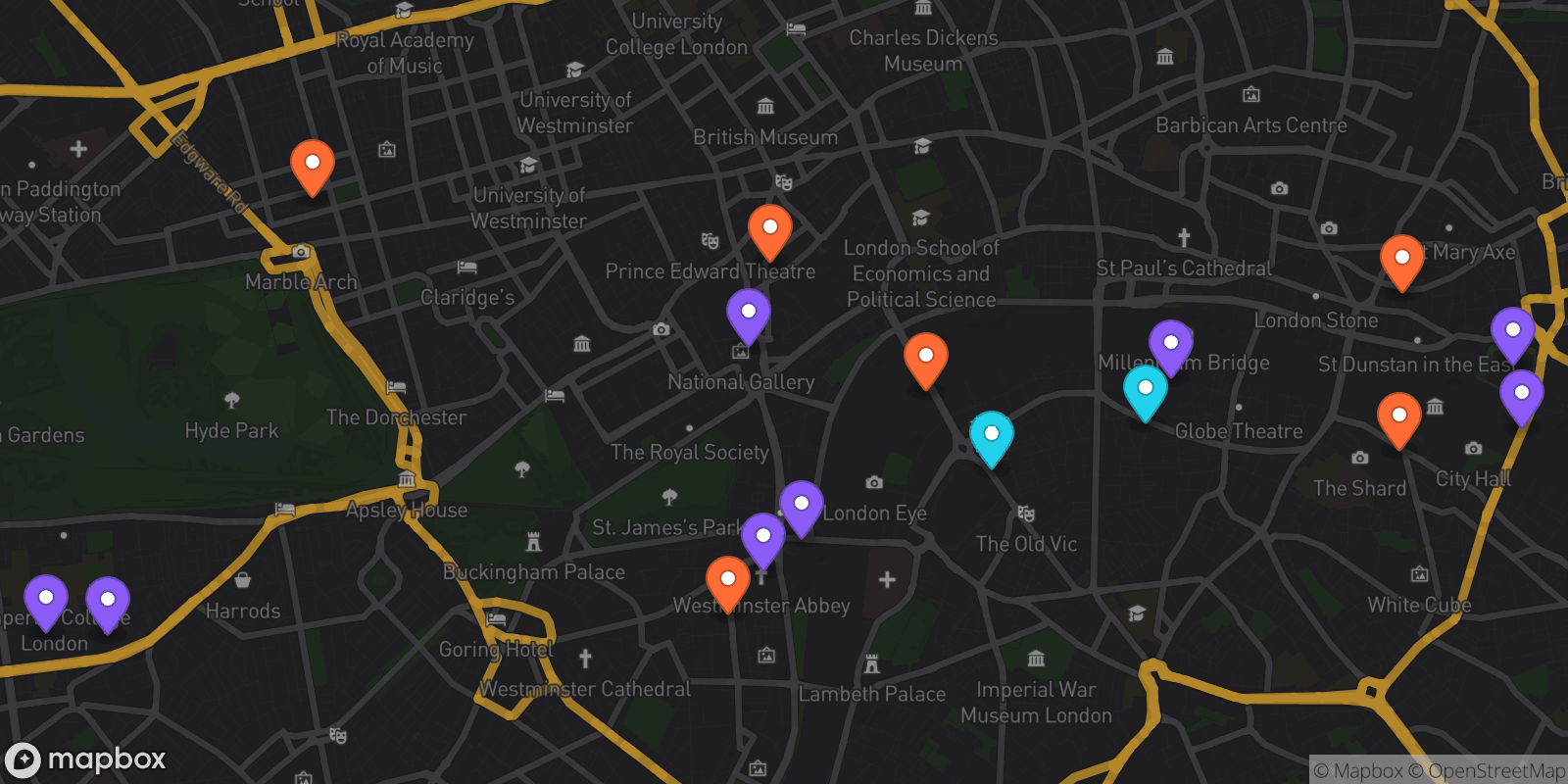 Map showing 16 locations