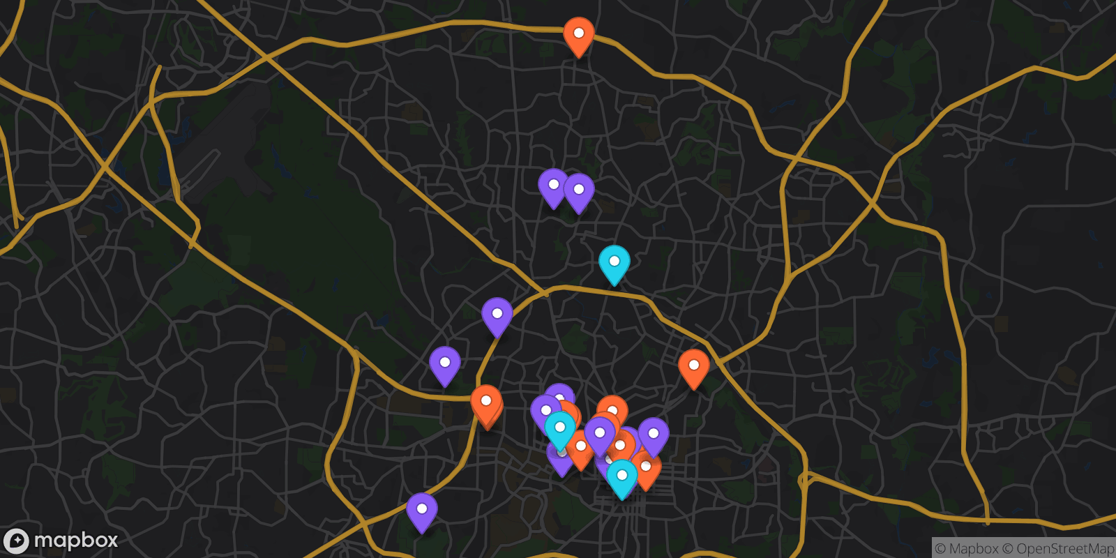 Map showing 32 locations