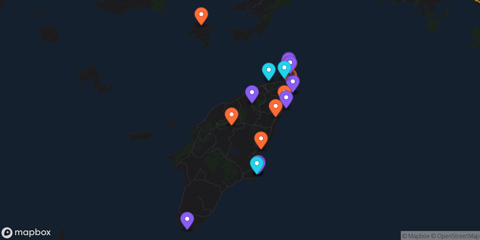 Map showing 28 locations