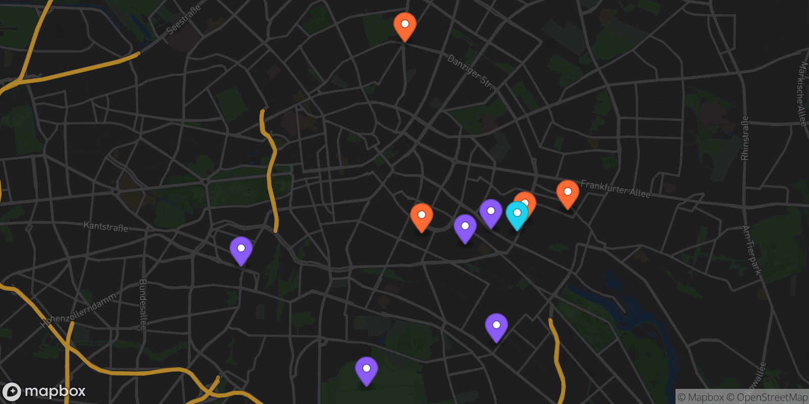 Map showing 10 locations