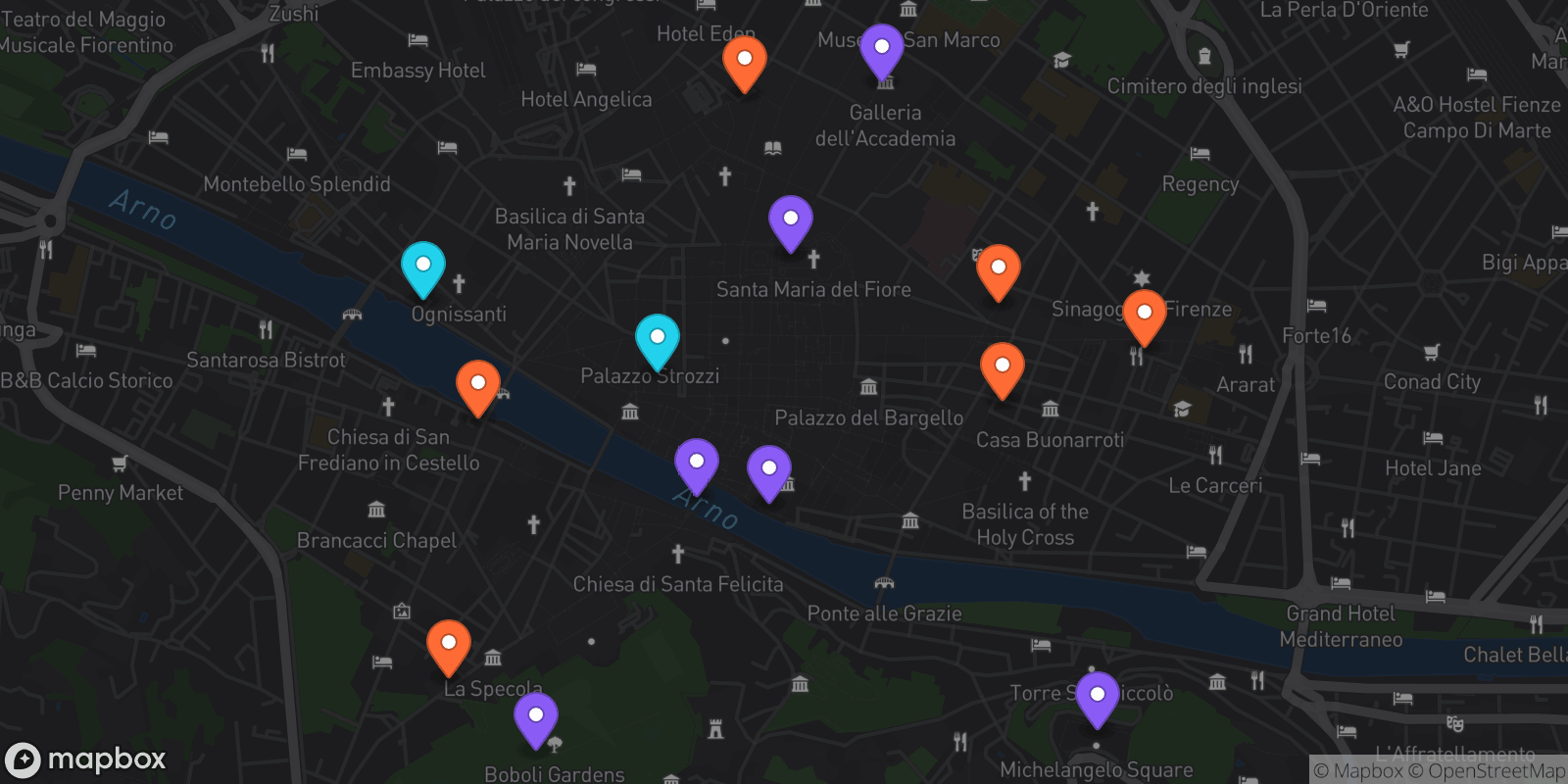 Map showing 14 locations