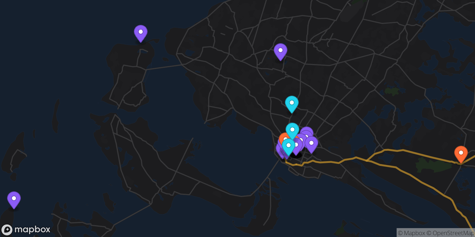 Map showing 34 locations